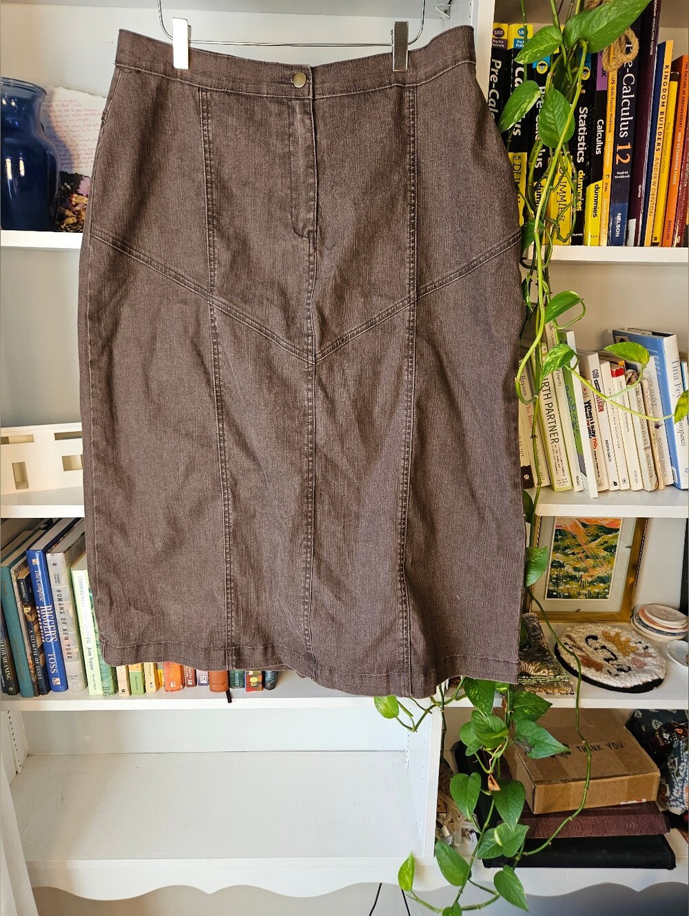 Brown Denim Midi Skirt Size 16 Western Desert Boho Neutral Capsule